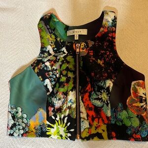 Milly Floral Zip-Up Crop Top size P